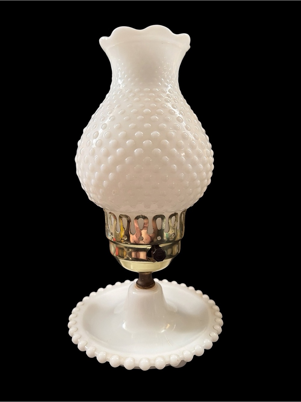 Vtg White Milk Glass Hobnail Hurricane Lamp Light Farmhouse Cottage Core 11” - Picture 4 of 5